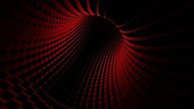 Derin geometrik yapıya ve fütürist soyut perspektife sahip koyu kırmızı kübik tünel