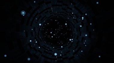 Parlayan Neon Parçacık İzli Karanlık Bilimkurgu Kübik Tüneli