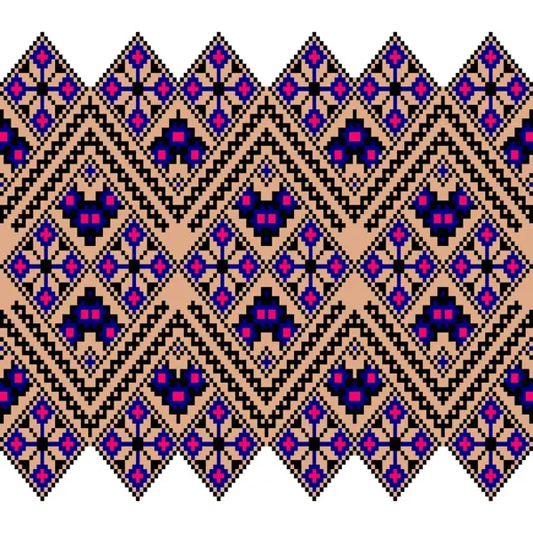 . Piksel etnik desen, vektör işlemeli arka plan, Geometrik geleneksel üçgen tarzı, mavi ve turuncu desenli örgü klasik, tekstil, kumaş, batik, kaftan, lifler için tasarım,