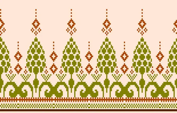 . Piksel etnik desen, vektör işlemeli arka plan, Geometrik geleneksel üçgen tarzı, mavi ve turuncu desenli örgü klasik, tekstil, kumaş, batik, kaftan, lifler için tasarım,