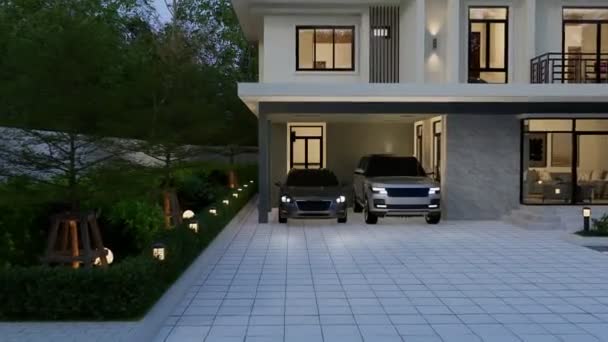 Illust Arquitetura Estilo Moderno Casa Dois Andares Branco Telhado Cinza — Vídeo de Stock