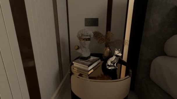 Videowiedergabe Des Interieurs Eines Modernen Luxusschlafzimmers Mit Möbeln Animation Des — Stockvideo
