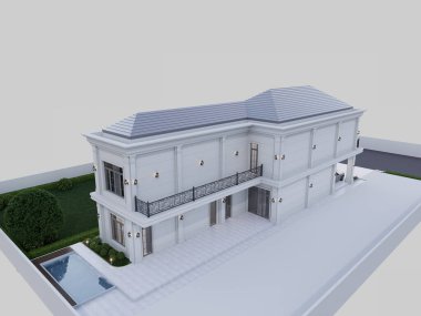 3D görüntüleme 2 katlı ev tasarımı. Modern klasik bir konsept ile.