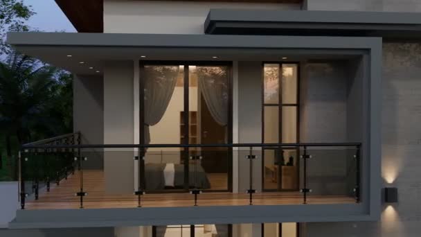 Illust Arquitetura Estilo Moderno Casa Dois Andares Branco Telhado Cinza — Vídeo de Stock