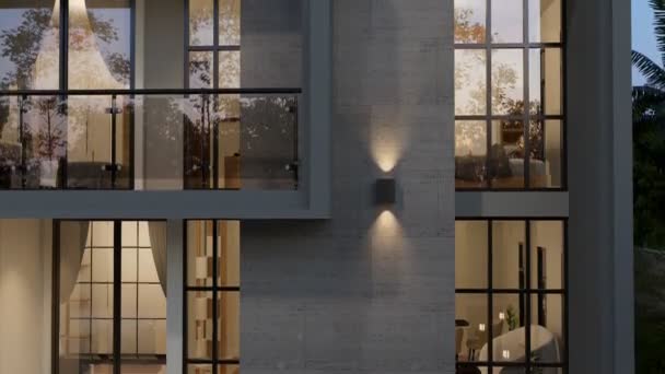 Ilustración Arquitectura Casa Dos Pisos Estilo Moderno Techo Blanco Gris — Vídeo de stock