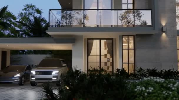 Illustration Architecture Style Moderne Maison Deux Étages Blanc Toit Gris — Video