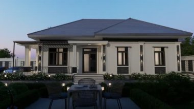 4K Video Hazırlama Tayland tarzı park yeri ve doğal manzaralı çağdaş bir ev.