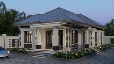 4K Video Hazırlama Tayland tarzı park yeri ve doğal manzaralı çağdaş bir ev.