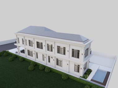 3D görüntüleme 2 katlı ev tasarımı. Modern klasik bir konsept ile.