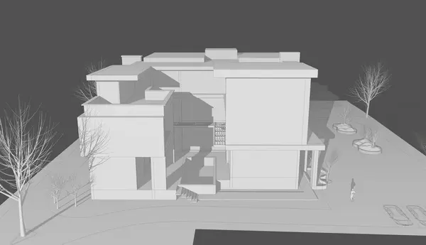 Ev binası taslak mimarisi. Gri arkaplanı olan 3D çizim..