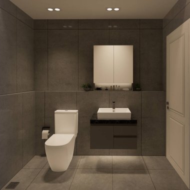 3D tasarım modern banyo tam sahne iç tasarım.