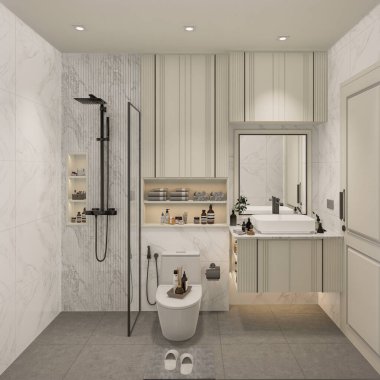3D tasarım modern banyo tam sahne iç tasarım.