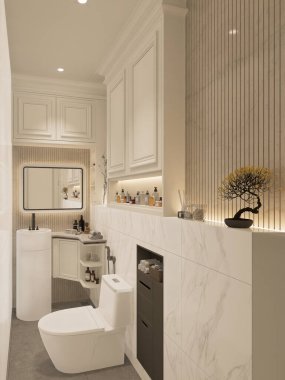 3D tasarım modern banyo tam sahne iç tasarım.