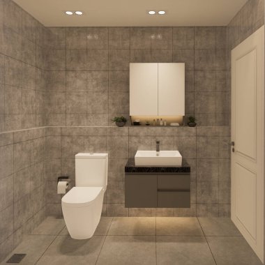3D tasarım modern banyo tam sahne iç tasarım.