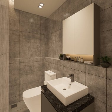 3D tasarım modern banyo tam sahne iç tasarım.