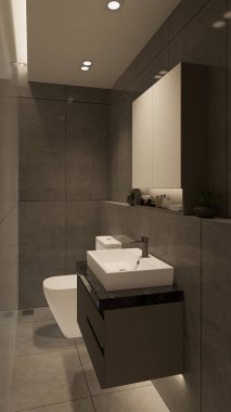 3D tasarım modern banyo tam sahne iç tasarım.