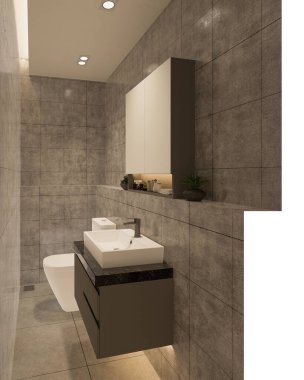 3D tasarım modern banyo tam sahne iç tasarım.