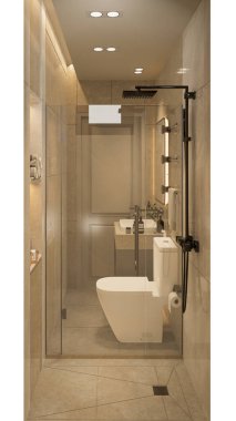 3D tasarım modern banyo tam sahne iç tasarım.