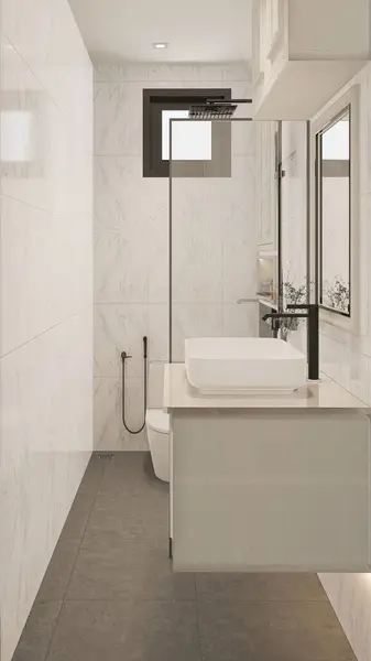 3D tasarım modern banyo tam sahne iç tasarım.