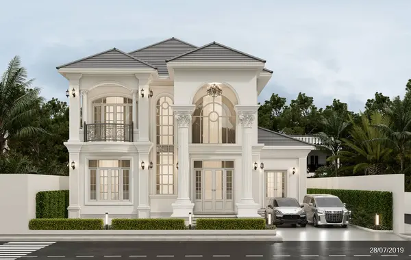 3D tasarımı modern iki katlı, garajlı ve doğal manzaralı ev tasarımı..