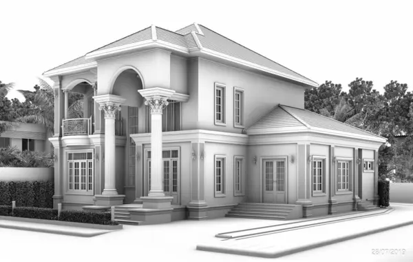 3D görüntüleme modern iki - beyaz arkaplan üzerinde beyaz tonlama ev tasarımı.