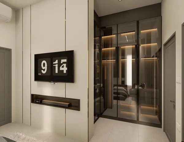 3D görüntüleme modern yatak odası iç mekan tasarımı.