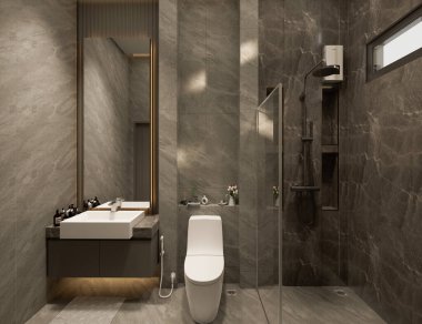 Banyo iç tasarımı ve dekorasyonu modern tarz. 3d oluşturma