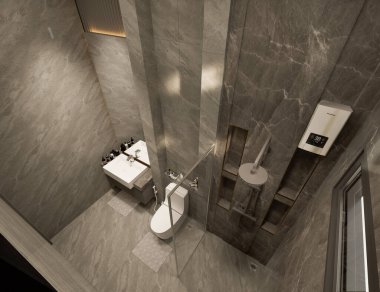 Banyo iç tasarımı ve dekorasyonu modern tarz. 3d oluşturma