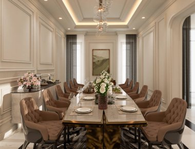 3D, lüks klasik yemek odası..