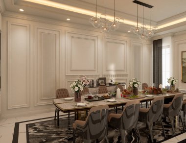 3D, lüks klasik yemek odası..