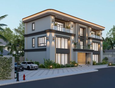 Balkon ve Cam Yüzlü Modern İki Katlı Bina