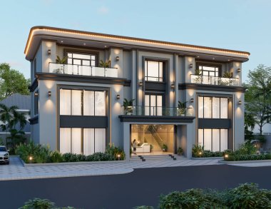 Balkon ve Cam Yüzlü Modern İki Katlı Bina