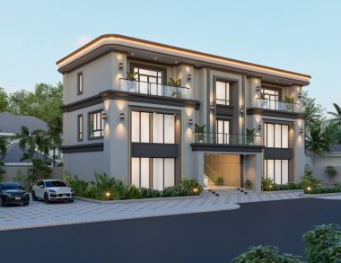 Balkon ve Cam Yüzlü Modern İki Katlı Bina