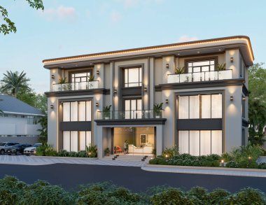 Balkon ve Cam Yüzlü Modern İki Katlı Bina