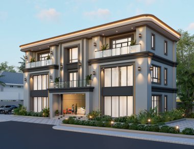 Balkon ve Cam Yüzlü Modern İki Katlı Bina