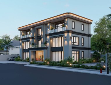 Balkon ve Cam Yüzlü Modern İki Katlı Bina