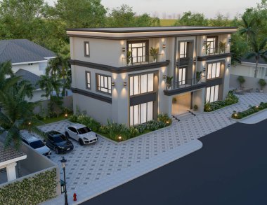 Balkon ve Cam Yüzlü Modern İki Katlı Bina