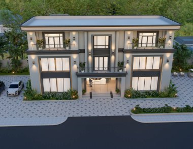 Balkon ve Cam Yüzlü Modern İki Katlı Bina