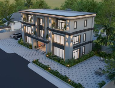 Balkon ve Cam Yüzlü Modern İki Katlı Bina