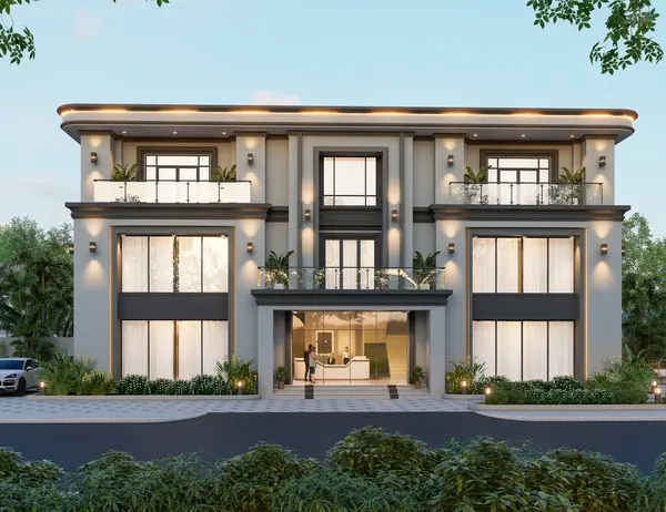 Balkon ve Cam Yüzlü Modern İki Katlı Bina