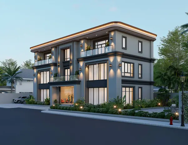 Balkon ve Cam Yüzlü Modern İki Katlı Bina