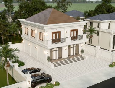 Balkonlu ve Klasik Mimarili Zarif İki Katlı Lüks Ev