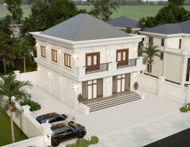 Balkonlu ve Klasik Mimarili Zarif İki Katlı Lüks Ev