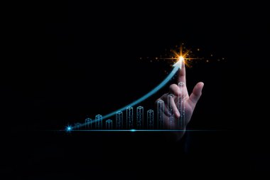 Ticari el denetimi analizi istatistik grafiğinin büyüyen hedefi ve tüccardan yatırıma yükselen ok, yılın en iyi iş büyümesi ve strateji geliştirme ve planlama başarısı.