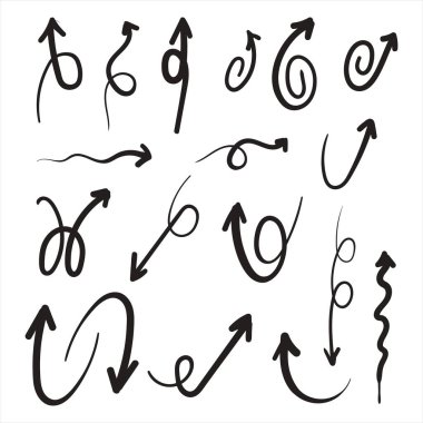 El çizilmiş oklar. El çizilmiş oklar. Vektör illüstrasyonu beyaz arkaplanda izole edildi.  