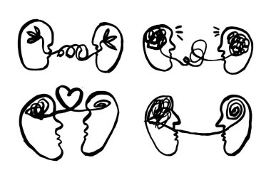 Mindful Sketches: Vector Doodle Silhouette Illustration for Psychotherapy Concept clipart