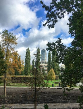 Rotterdam 'daki parktan apartman manzarası.