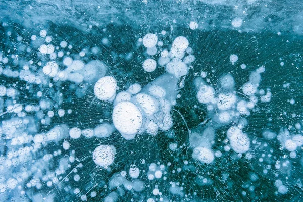 Schöne Natürliche Eisblasen Auf Gefrorenem See Winter Strukturierten Hintergrund — Stockfoto