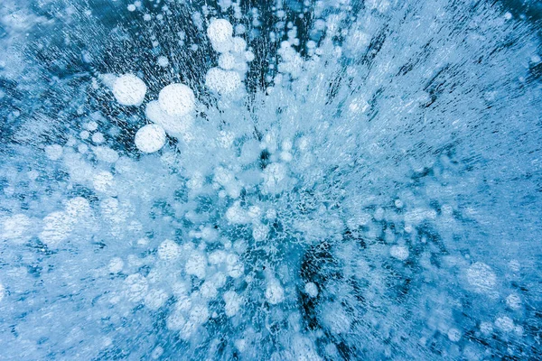 Beautiful Natural Ice Bubbles Frozen Lake Wintertime Textured Background — Stock Photo, Image