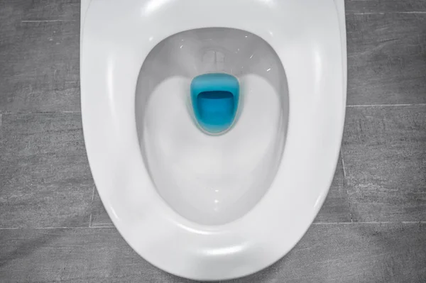 Banyodaki Seramik Griye Açık Kapaklı Beyaz Tuvalet Sifonu Kabının Üst — Stok fotoğraf